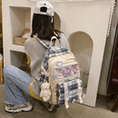 Women Canvas Patchwork Knapsack Fashion School Travel Large Capacity Handbags