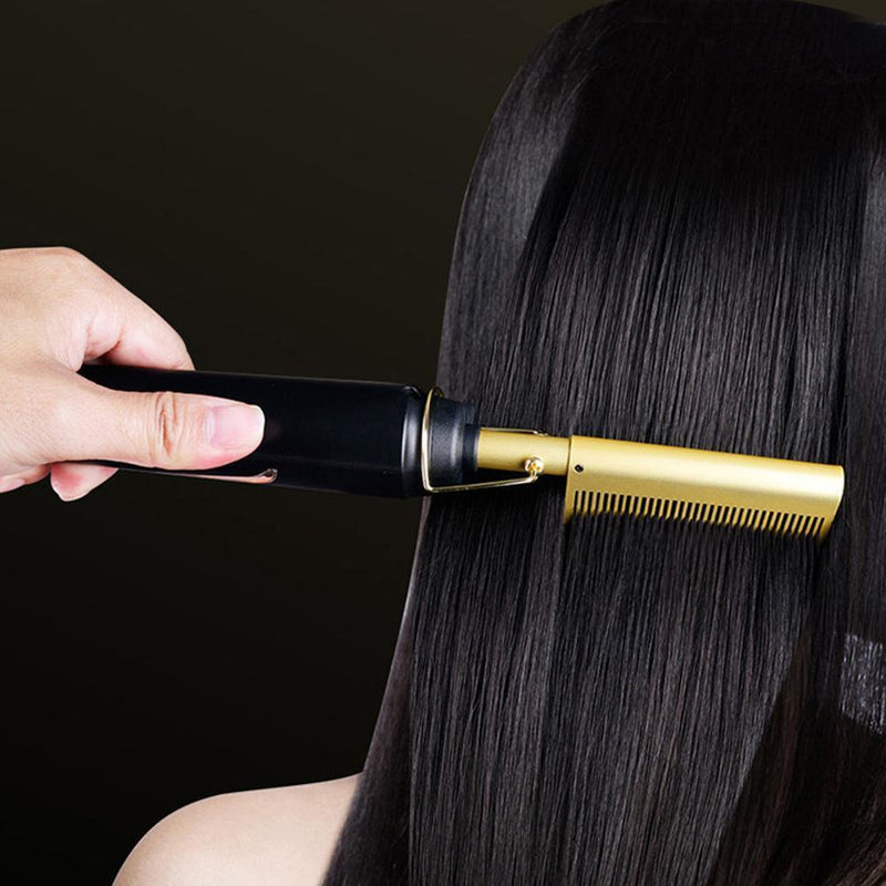 Electric Copper Comb Wet Dry Hair Straightening Comb Anti-Scald Shell (UK)