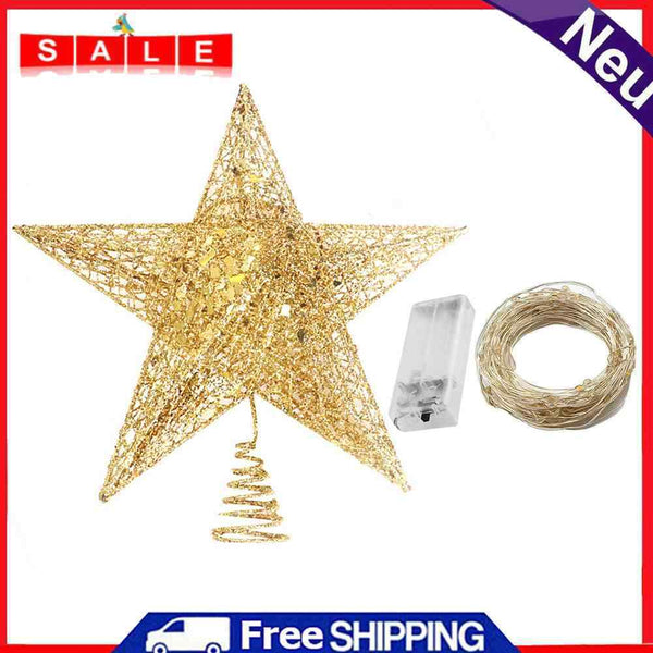 Christmas Tree Topper Star Ornaments with LED Fairy String Lights Xmas Decor
