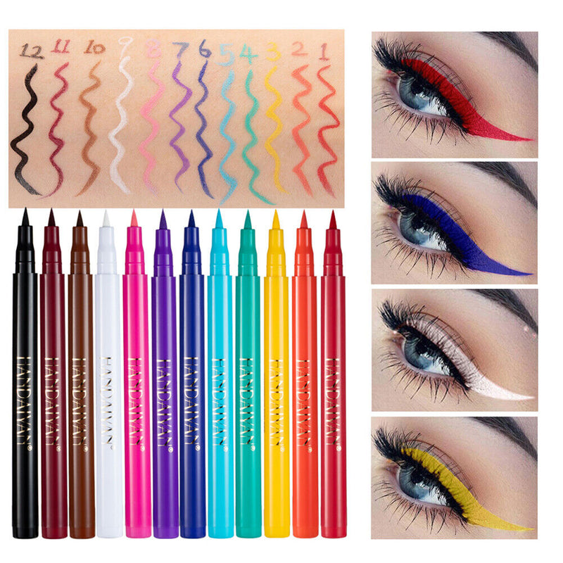 12pcs Non Blooming Liquid Colorful Eyeliner Waterproof Matte Makeup Pencil