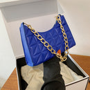 Women PU Leather Chain Messenger Bag Lady Lattice Crossbody (Blue)