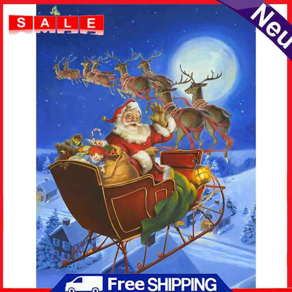 5D DIY Diamond Painting Santa Sleigh Full Round Drill Mosaic Christmas Picture