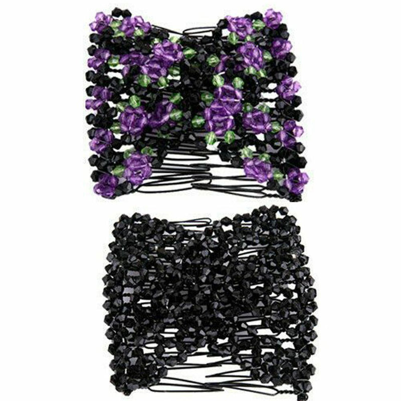 Women Girls Magic Beads Double Hair Comb Hair Combs Clips Elasticity