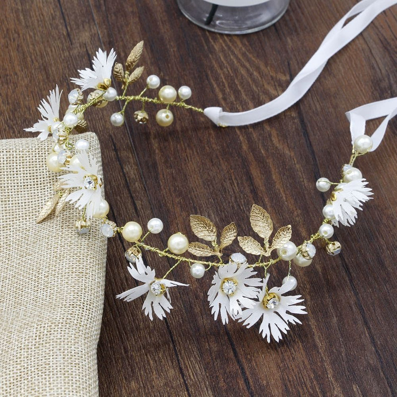 Women Floral Garland Crystal Flower Hairband Daisy Headwear Crown Headband