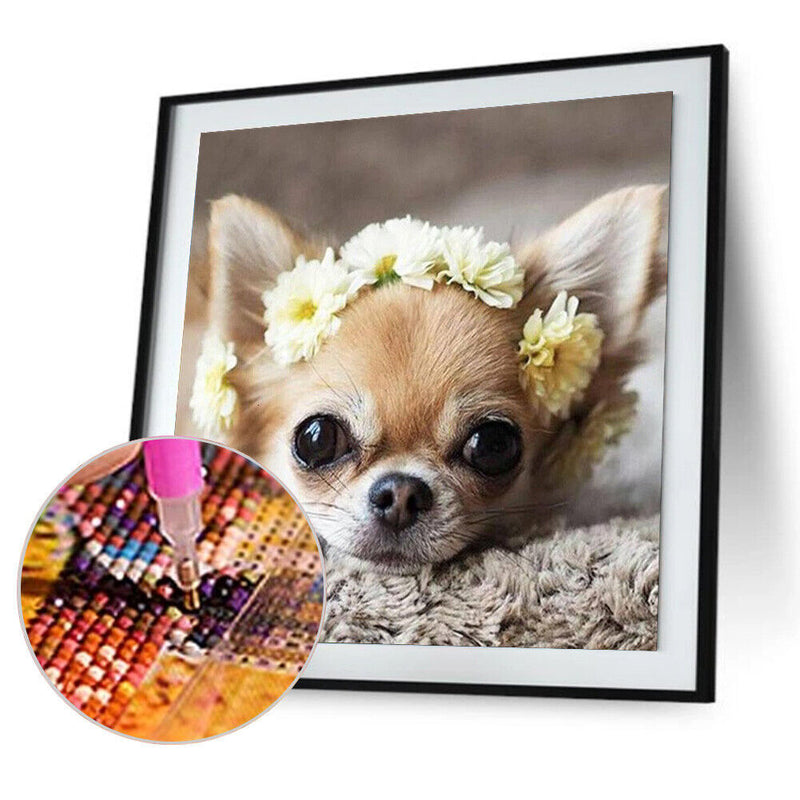 5D DIY Diamond Painting Flower Dog Full Round Drill Mosaic Picture Wall Art Kit