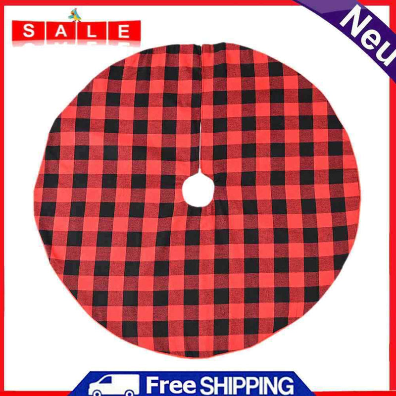 Christmas Tree 35"" Cover Carpet Skirt Black Red Plaid Xmas Home Ornaments