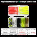 40pcs Soft Fishing Lure Kit Jig Head Hook Artificial T Tail Bait with Tackle Box
