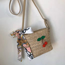 Knitting Crossbody Messenger Bags Women Straw Cherry Decor Shoulder Handbags