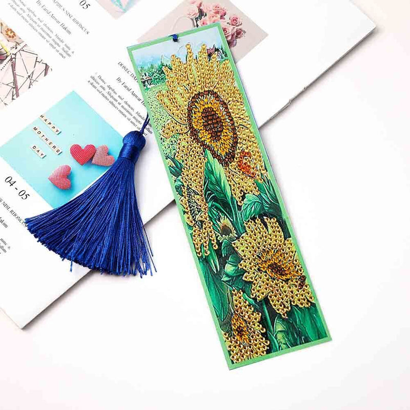 5D DIY Sunflower Mosaic Rhinestone Cross Stitch Leather Page Marker Bookmark