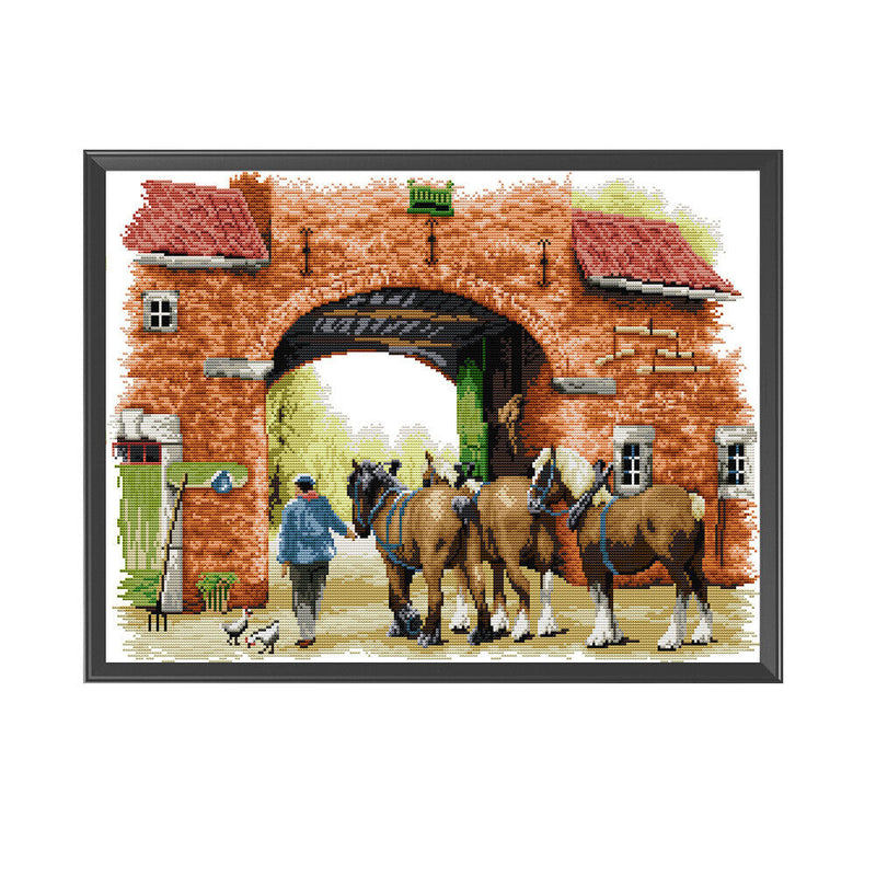 Partial Embroidery 14CT DIY Three Horses 2 Strand Kit Stamped Cross Stitch