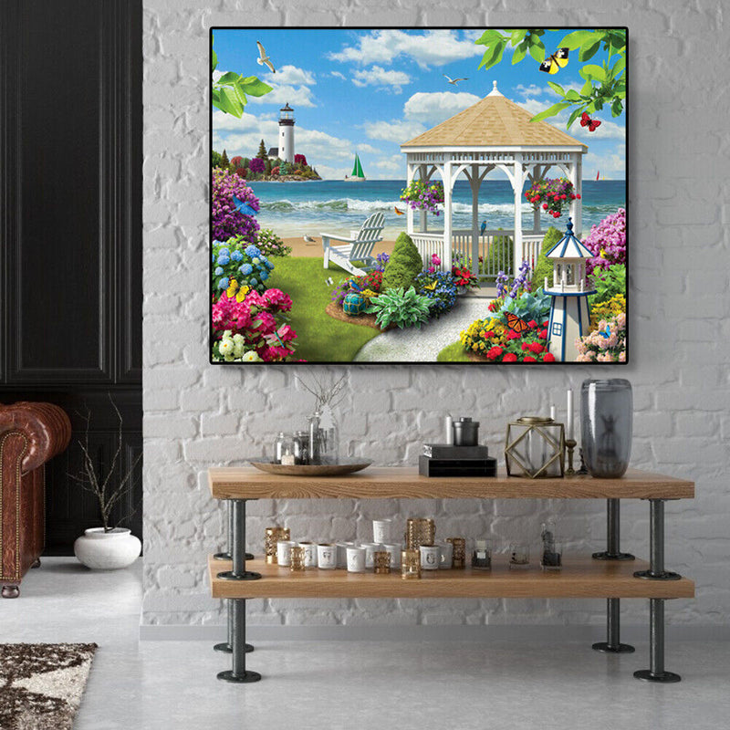 Painting By Numbers Kit DIY Seaside Pavilion Canvas Oil Art Picture Craft