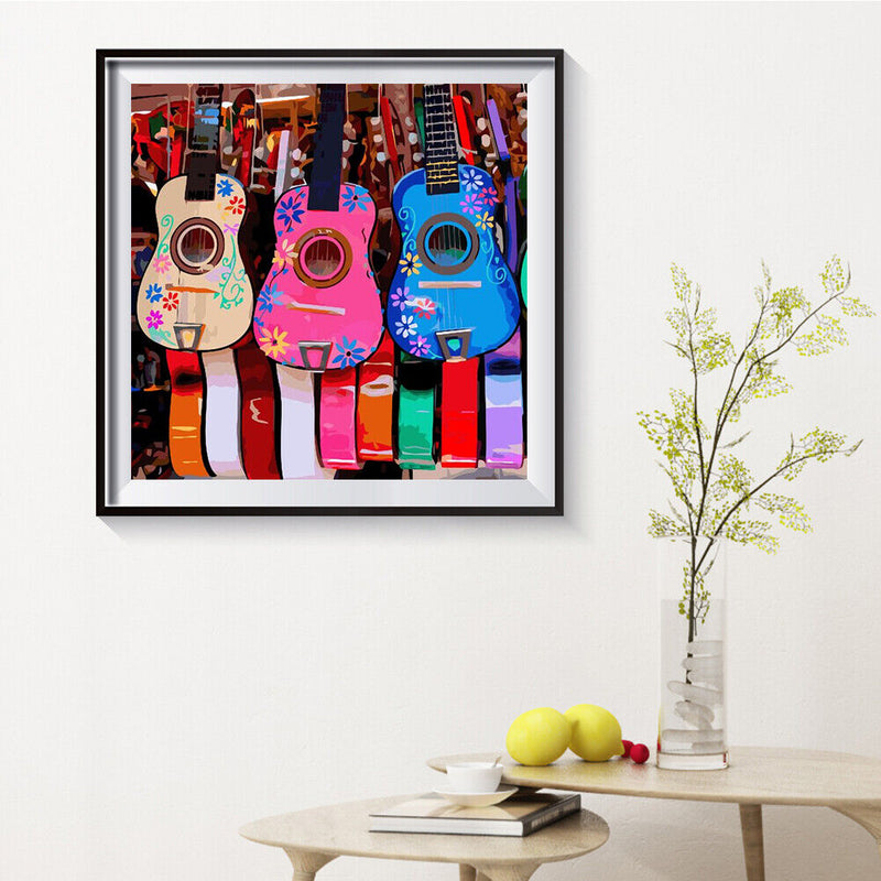 40x40cm Frameless Oil Paint By Numbers Color Guitar Paint Canvas Picture Crafts