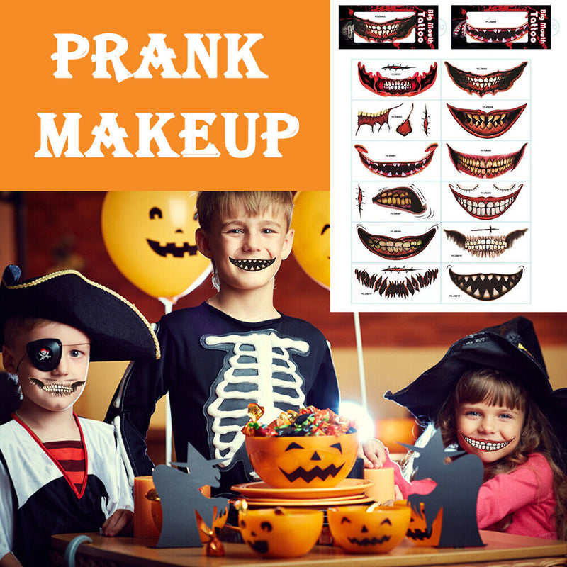 Halloween Horror Clown Mouth Stickers Removable 12 Pieces for Arm Face Hand Neck