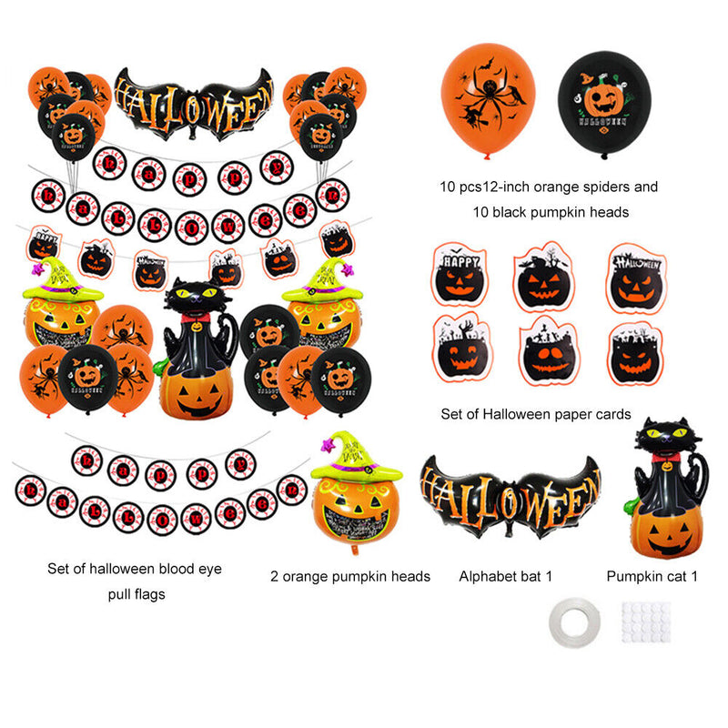 Halloween Horrible Bat Balloon Banner Set Scary Pumpkin Balloon Window Decor