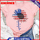 Independence Day Print Sunflower Tea T-Shirt (Pink S)