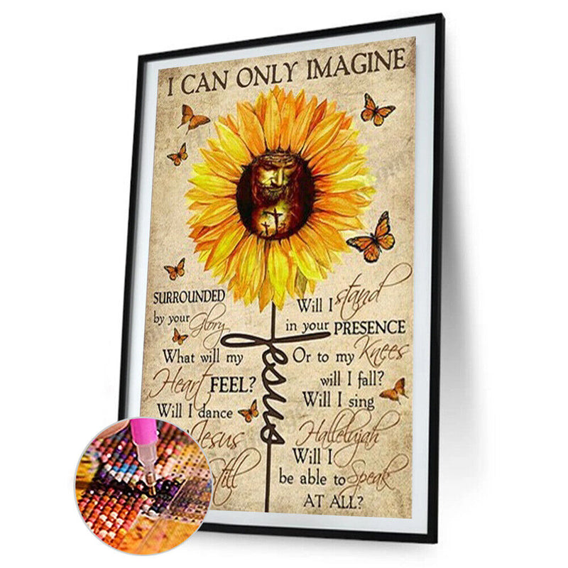 5D Diamond Painting Kit Sunflower Letters Full Round Drill Rhinestone DIY Wall