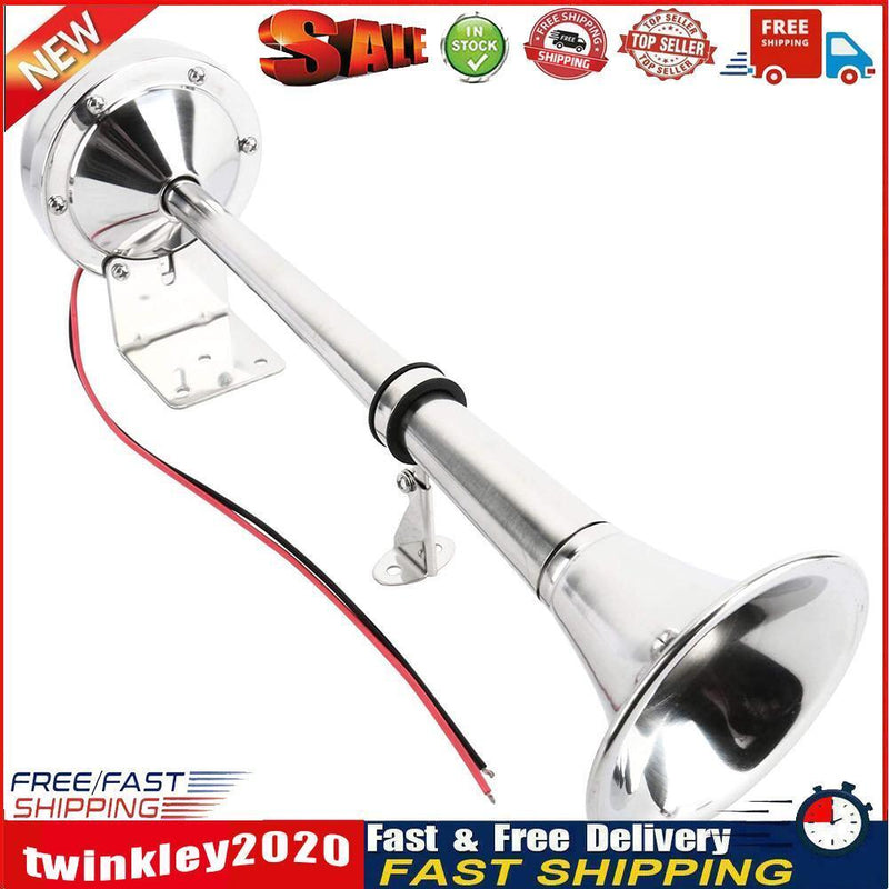 12V Polished Stainless Steel Single Trumpet Horn Low Tone for Marine Boat Newly