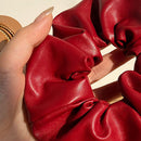 French Women Scrunchie Solid Leather Hair Tie Rope Holder Elastic Hair Rubber