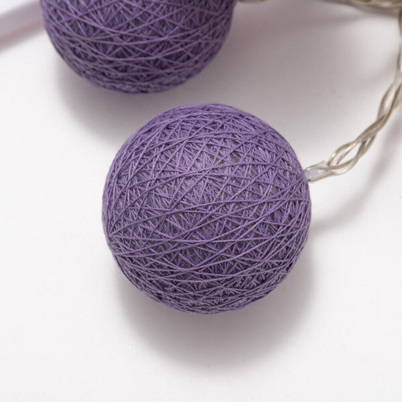 20LED Cotton Ball String Light Fairy Wedding Christmas Party Decor (Purple)