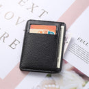 Retro Women Men PU Litchee Pattern Solid Color Card Case Mini Purse (Black)