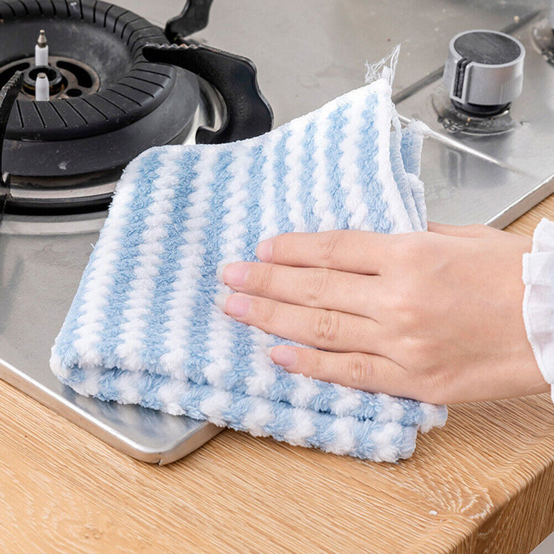 Microfiber Towel Absorbent Kitchen Cleaning Cloths Dish Rag (Blue 30x30cm) Newly