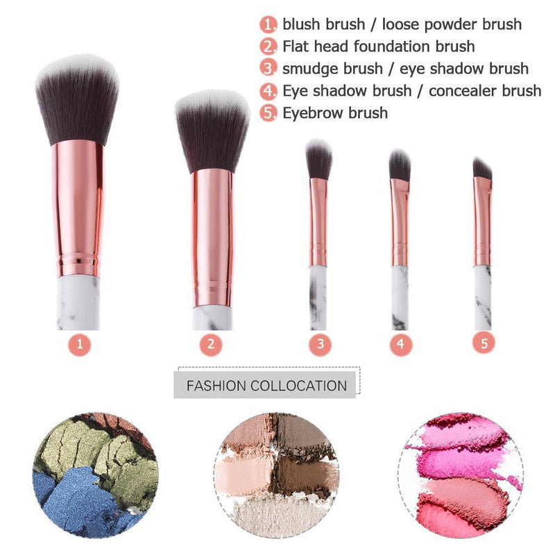 5pcs Marble Texture Eye Shadow Blush Powder Foundation Makeup Brushes Set