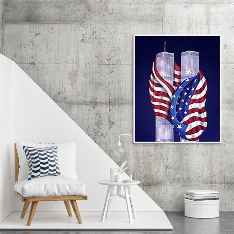 5D Diamond Painting Kit Flag Twin Towers Full Square Drill DIY Art Crafts Mosaic