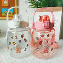 1300ml Drinking Water Bottle with Stickers Straw Cute Big Belly Water Jug C