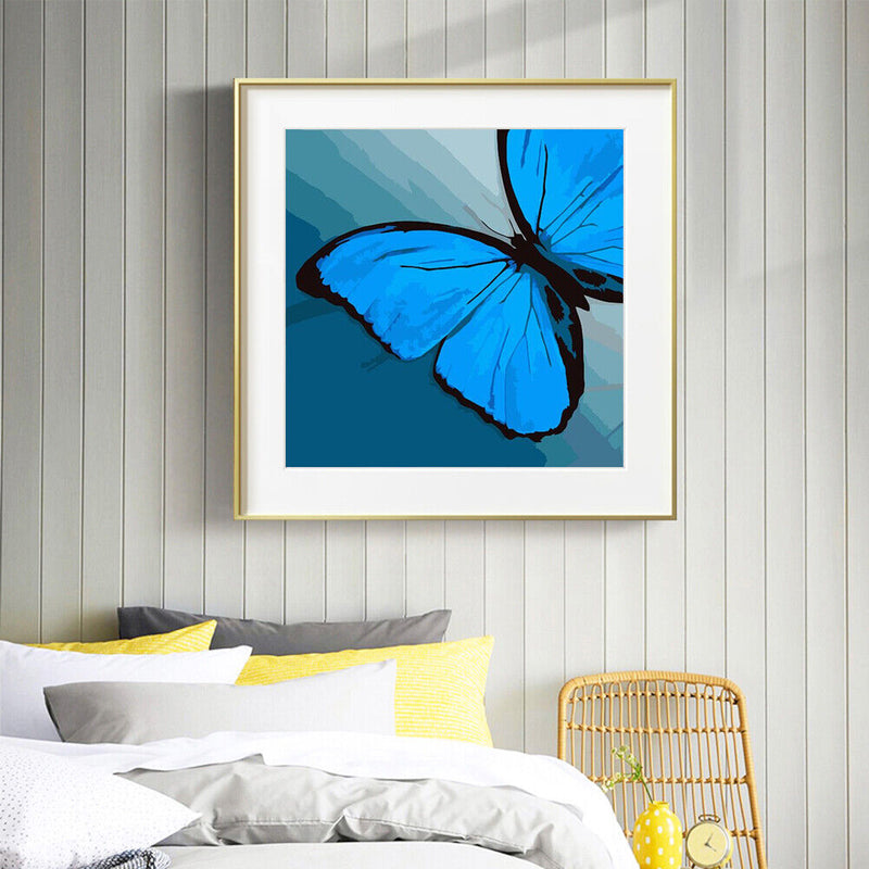 40x40cm Blue Butterfly Frameless Picture Oil Paint By Numbers Painted Picture