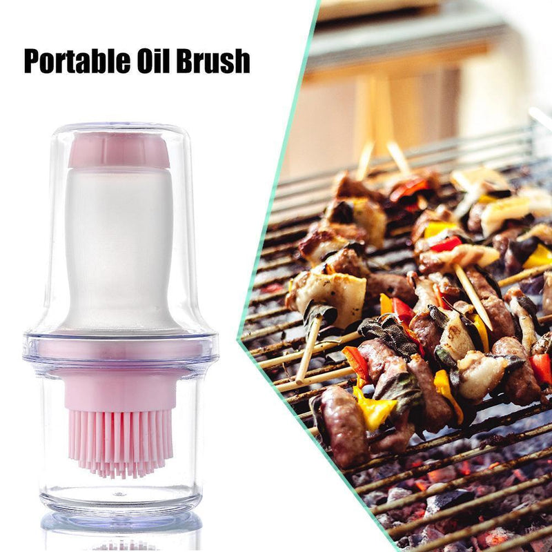 Portable Press Silicone Oil Bottle Brush Storage Cover Kitchen Tool(Pink*2)