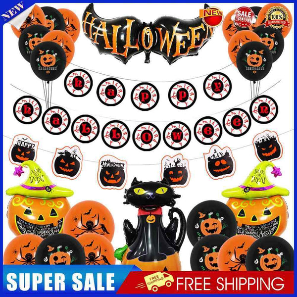 Halloween Horrible Bat Balloon Banner Set Scary Pumpkin Balloon Window Decor