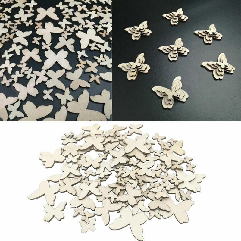 50x Mixed Size Butterflies MDF Wooden Shape Craft Embellishments HOT Wood C6V0