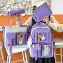 4pcs Canvas Backpack Set for Teenage Girls School Book Bags Travel Rucksack Bag
