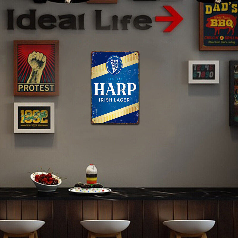 Retro Musical Harp Metal Plate Painting for Bar Pub Tin Plaques Wall Sign