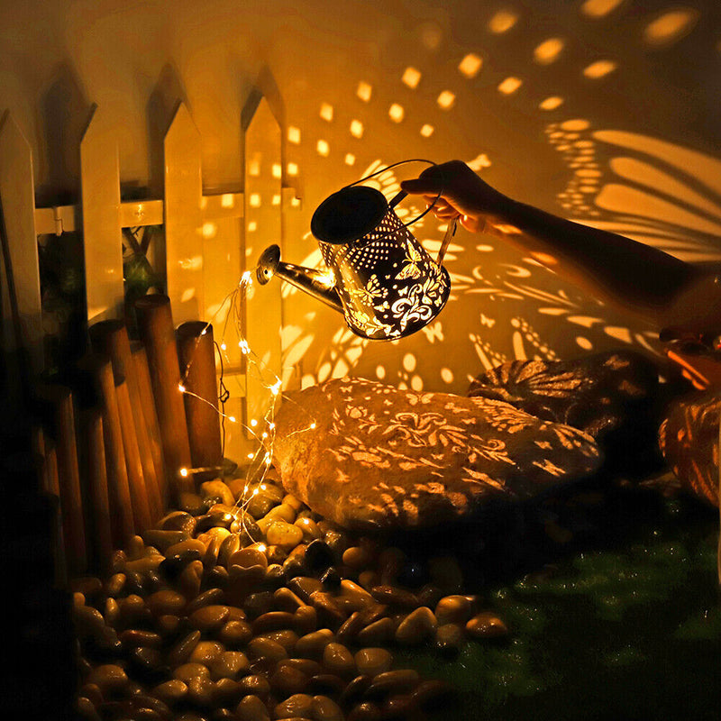 Solar Watering Can Projector Lights Outdoor Garden Yard Art Kettle Lamp (A)