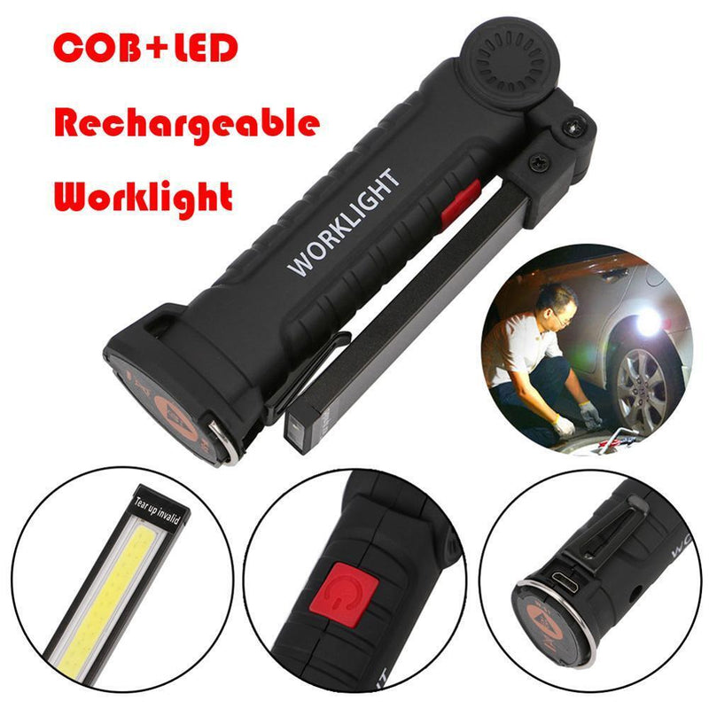 COB LED Flashlight Rechargeable Work Camping Torch Folding Night Light (L)