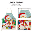 Merry Christmas Linen Apron Durable Washable Neck Apron Kitchen Accessories