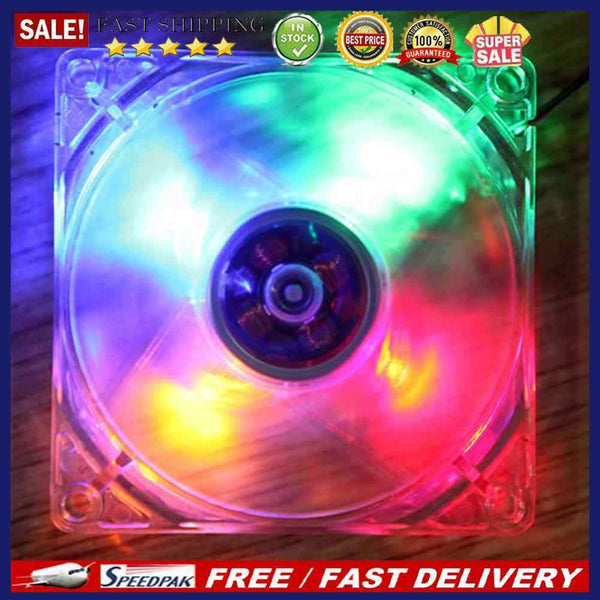 LED Light CPU Cooling Fan Computer PC Clear Case Quad 12CM Heatsink