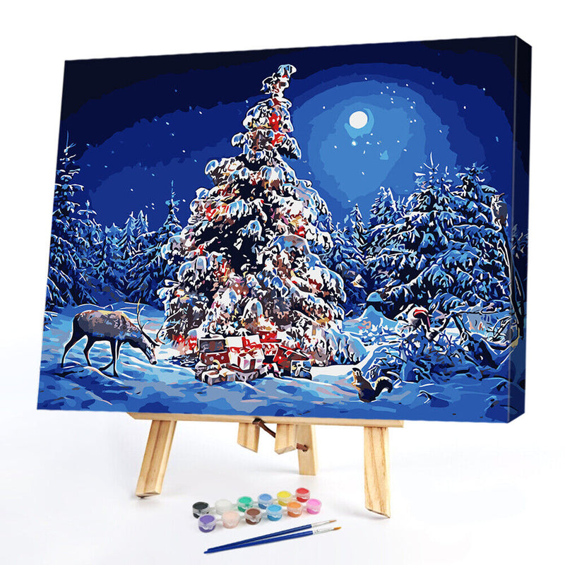 Acrylic Painting By Numbers DIY Christmas Tree Drawing Hand Painted Wall Picture