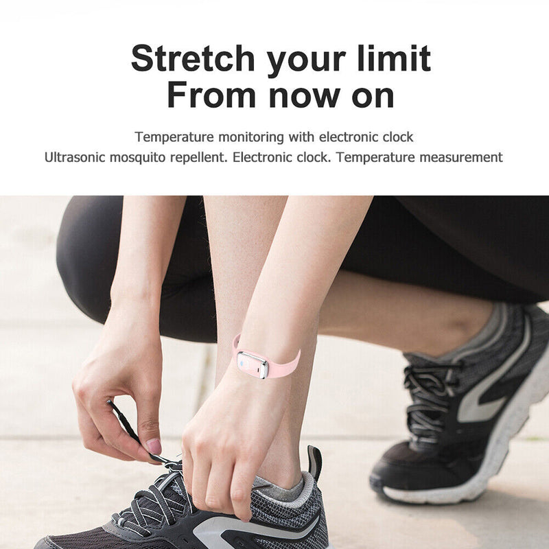 M20 Ultrasonic Mosquito Repellent Bracelet Wrist Watch Thermometer (Pink) Newly