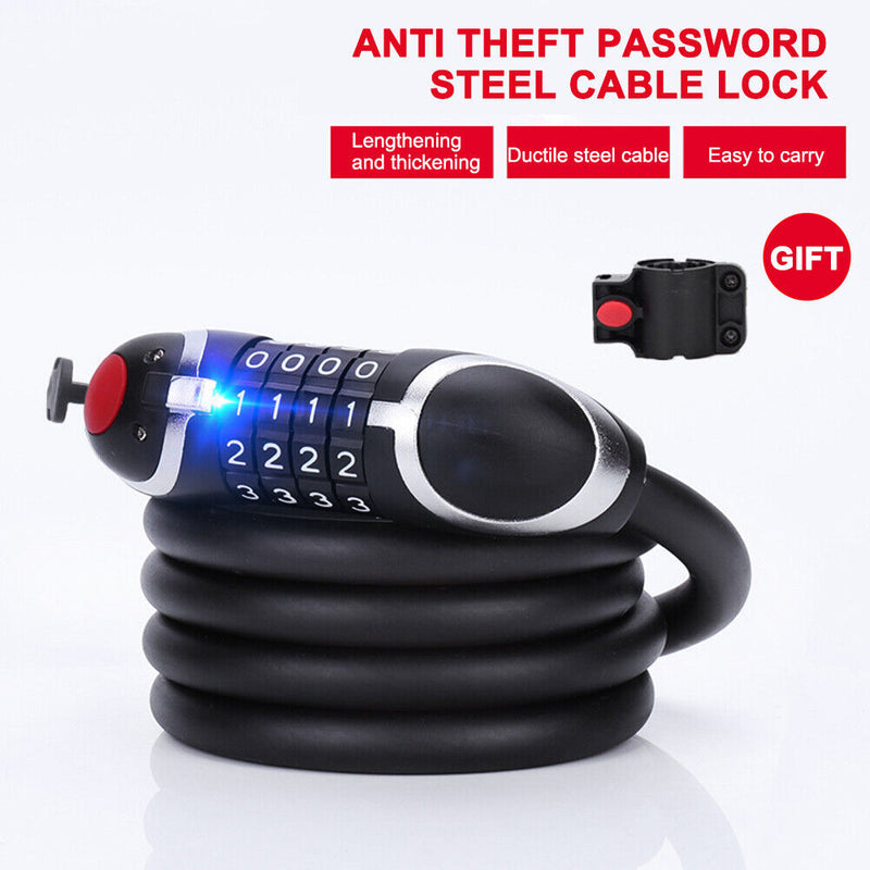 4 Digit Combination Password Lock Anti-theft MTB Road Bike Locks (1.2m) Newly