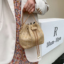 Woven Straw Crossbody Messenger Bag Bucket Female Girl Chain Shoulder Handbags