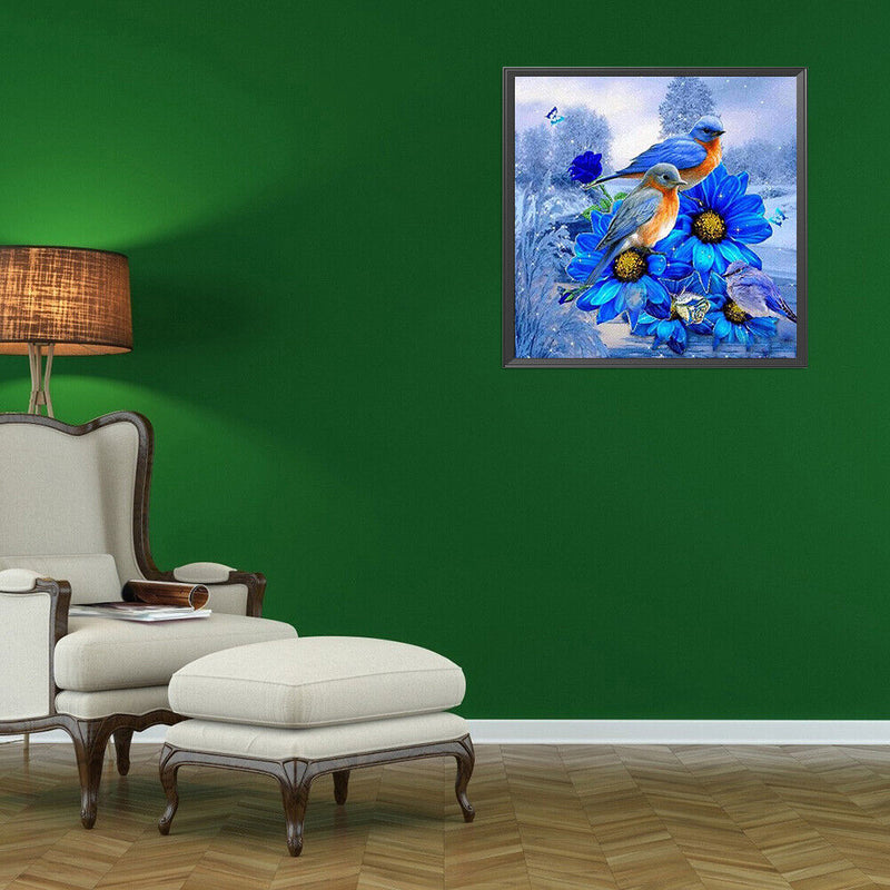 5D Diamond Painting Blue Flower Bird Partial Special Shape Drill DIY Decor