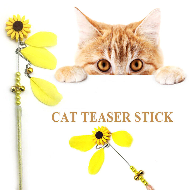 Feather Bell Daisy Chaser Wand Funny Kitten Cat Teaser Rod Interactive Stic