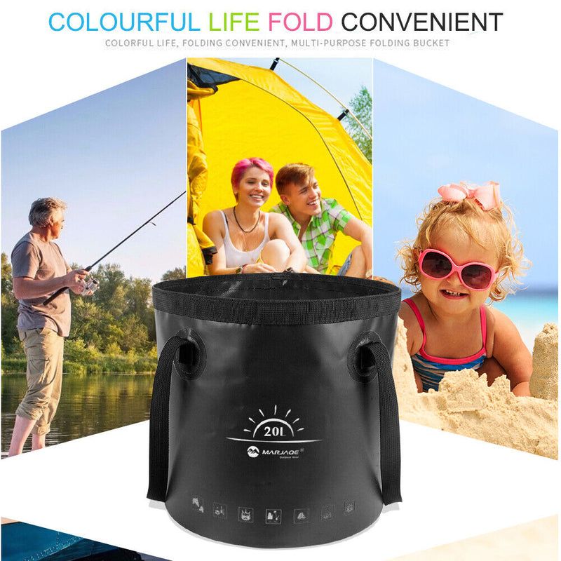 20L Folding Bucket Outdoor Camping Waterproof Water Storage Bags (Black)