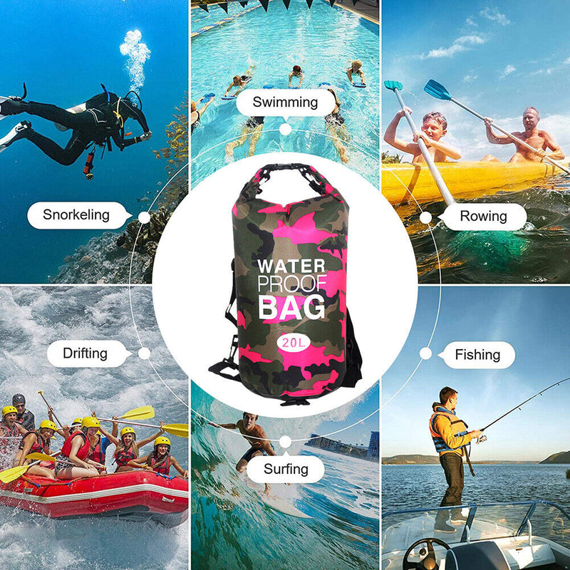 Outdoor Dry Bag Swimming Waterproof Sack for Boating Raft (20L Rose Red)