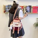 Preppy Style Women Cartoon Contrast Color Knapsack Girls Cute Large Handbags