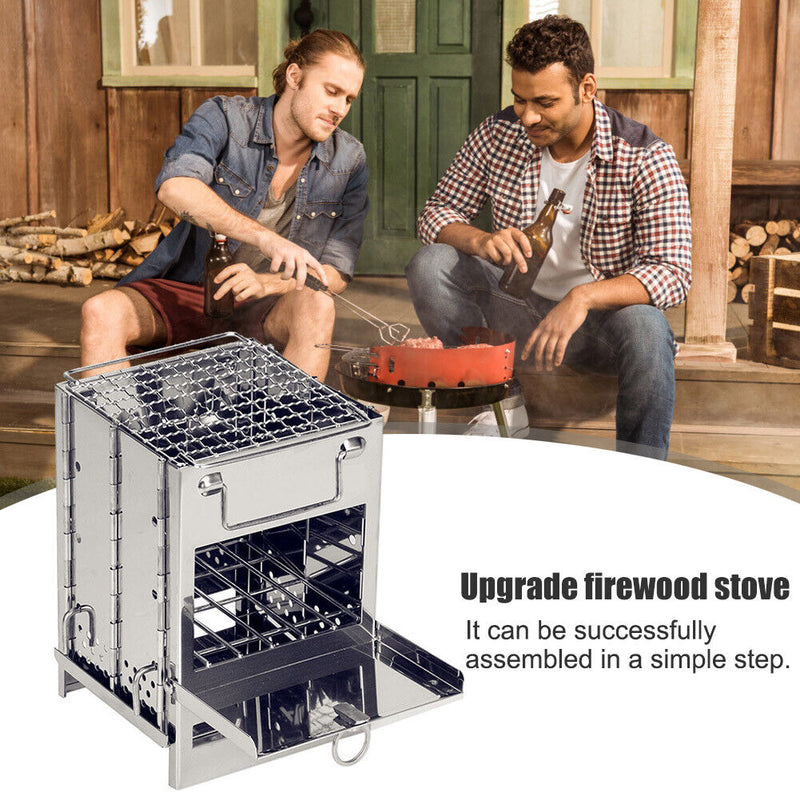 Outdoor Portable Grill Rack Stainless Steel Stove Camping Picnic BBQ Oven Set