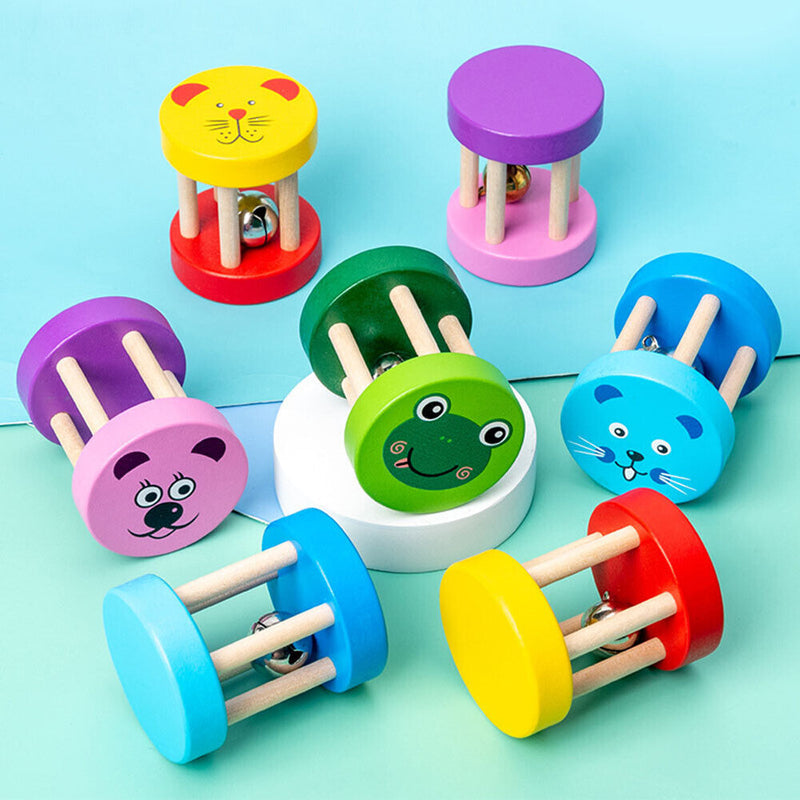 Baby Wooden Rattle Kids Early Education Cartoon Music Toys Infant Handbell Newly