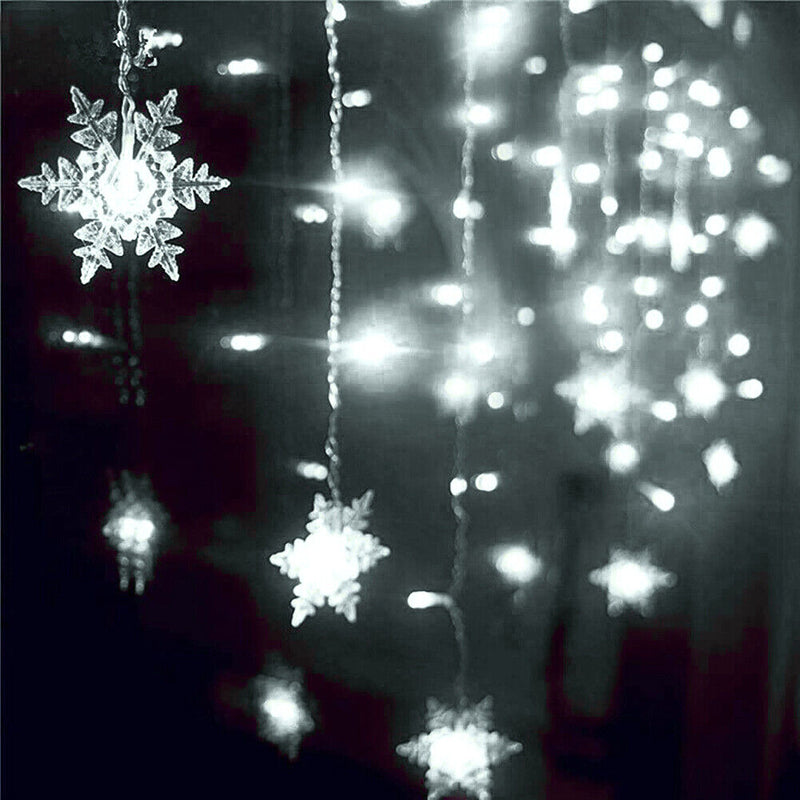 4m LED Snowflake Icicle Lamp Curtain String Lights Christmas Decor (EU CW) Newly